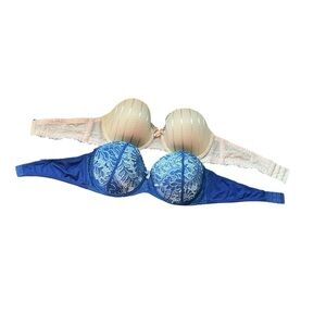 Bundle Women’s strapless bras with lace Felina and XoXo  blue and nude size 36C